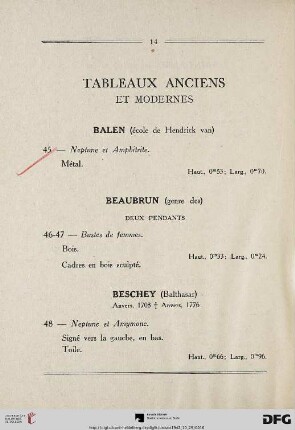 Tableaux anciens et modernes (Nr. 45-83)