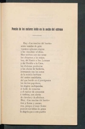 Poesía de los autores leída en la noche del estreno