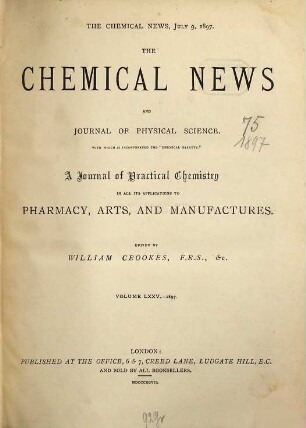 Chemical news and Journal of physical science. 75. 1897