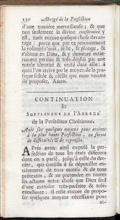 Continuation Et Supplement De l'Abregé de la Perfection Chrétienne.