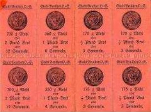 Block mit 8 Brotmarken der Stadt Beuthen