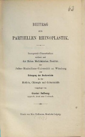 Beitrag zur partiellen Rhinoplastik : Inaug.-Diss. d. Univ. Würzburg