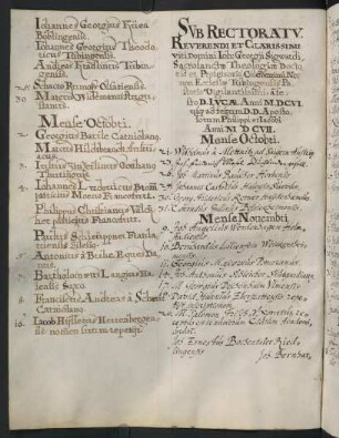 Winterhalbjahr 1606/1607. Rektorat Johann Georg Sigwart