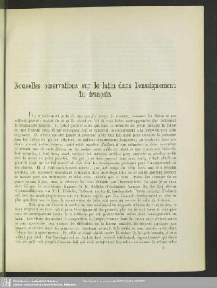 Nouvelles observations sur le latin dans l'enseignement du français