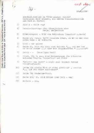 Notizen Drehbuchänderungen