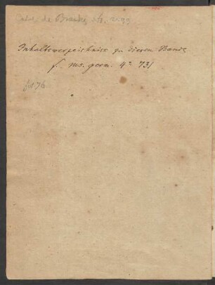 Verweis auf das Inhaltsverzeichnis der Hs. in Ms. germ. qu. 731
