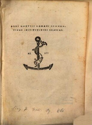 Aldi Manvtii Romani Grammaticae Institvtiones Graecae