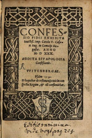 Confessio exhibita Caesari in Comitiis Augustae anno 1530