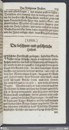 [LXXXI.] Die beschwer- und gefährliche Hoheit