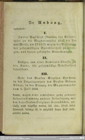 Der Anhang, enthaltend: