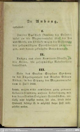 Der Anhang, enthaltend: