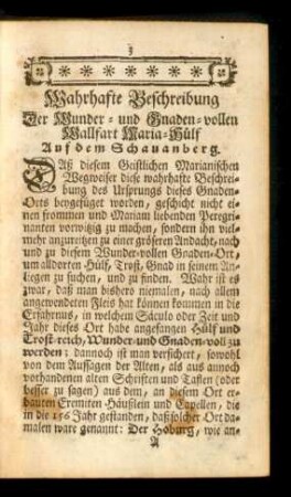 Wahrhafte Beschreibung der Wunder- und Gnaden-vollen Wallfahrt Maria-Hülf