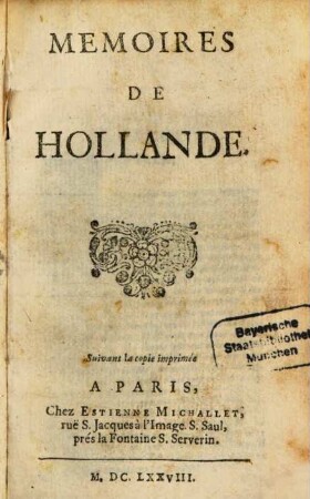 Mémoires de Hollande
