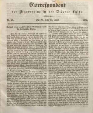 Nr. 12. Fulda, den 15. Juni 1850.