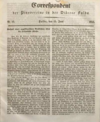 Nr. 12. Fulda, den 15. Juni 1850.