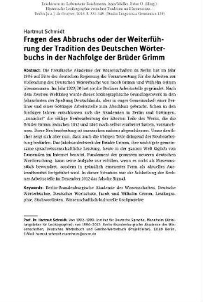 Fragen des Abbruchs oder der Weiterführung der Tradition des Deutschen Wörterbuchs in der Nachfolge der Brüder Grimm