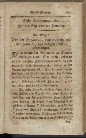 Erste Ermahnungsrede. Für den Tag vor der Firmung.
