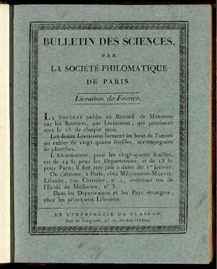 Bulletin Des Sciences, Par La Société Philomatique De Paris. Livraison de Février.