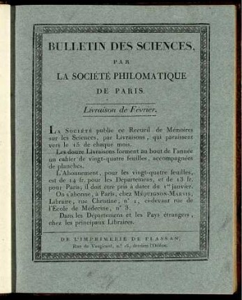 Bulletin Des Sciences, Par La Société Philomatique De Paris. Livraison de Février.