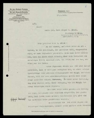 Brief von Roland Freisler an Hans-Jürgen von Bülow vom 17.01.1933