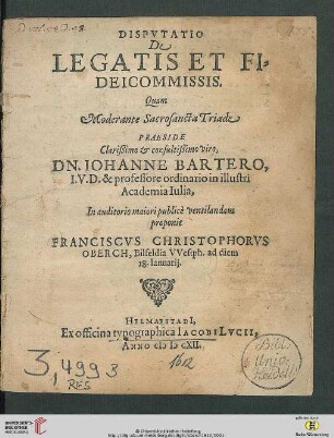Dispvtatio De Legatis Et Fideicommissis