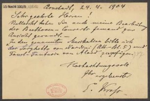 Brief an B. Schott's Söhne : 24.04.1904