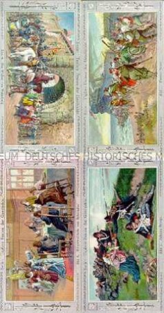 Sammel-Karten mit Motiven aus der deutschen Geschichte und rückseitiger "Sarotti"-Werbung (5 Stück) - Sachkonvolut