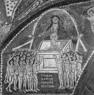 Freskendekoration mit Figuren und Szenen des AT, der Apokalypse, Evangelisten und Heiligen — Die Öffnung des fünften Siegels: Die Märtyer erfahren von Christus Gerechtigkeit