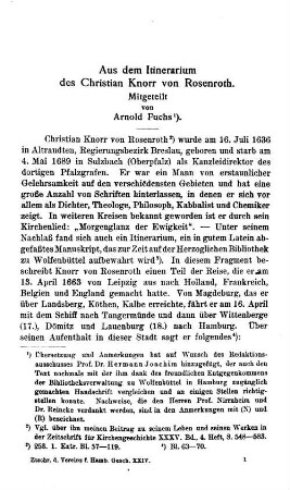 Aus dem Itinerarium des Christian Knorr von Rosenroth.