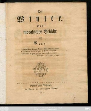 Der Winter : Ein moralisches Gedicht