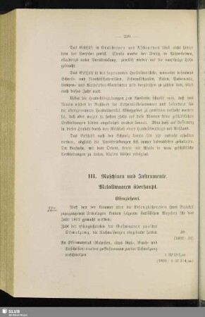 III. Maschinen und Instrumente. Metallwaaren überhaupt