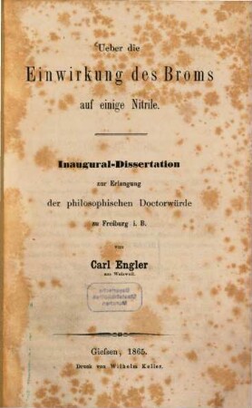 Ueber die Einwirkung des Broms auf einige Nitrile : Inaug. Diss.