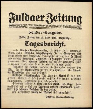 Erste Ausgabe vom Freitag, den 19. März 1915.