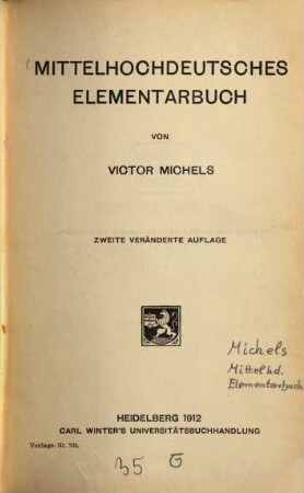 Mittelhochdeutsches Elementarbuch