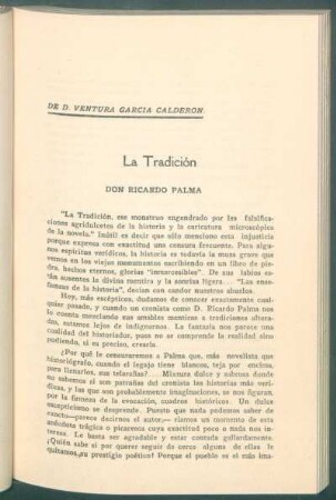 La tradición - Don Ricardo Palma