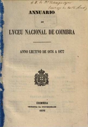 Annuario do Lyceu Nacional de Coimbra. 1876/77, 1876/77 (1876)