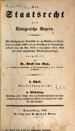 Lehrbuch des bayerischen Staatsrechts. 1,1, Verfassungsrecht