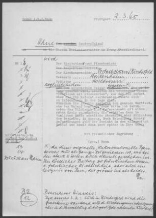 Vorbachzimmern und Rinderfeld: Visitationsbericht ("Beibericht") mit Pfarrbericht ("Visitationsbericht") 1964