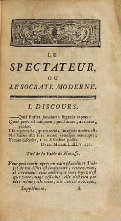 Le Spectateur Ou Le Socrate Moderne, Où l'on voit un portrait naïf des Moeurs de ce Siècle : Traduit De l'Anglois, [9]. [Supplement]