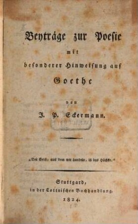 Beyträge zur Poesie mit besonderer Hinweisung auf Goethe