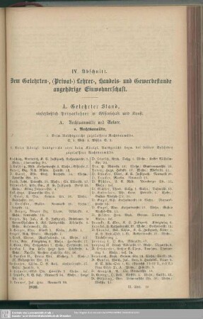 IV. Abschnitt. Dem Gelehrten-, ( Privat-) Lehrer-, Handels- und Gewerbestande angehörige Einwohnerschaft