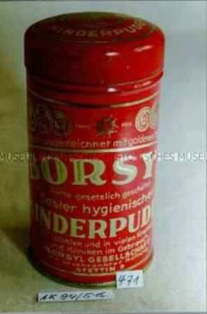 Blechdose mit "BORSYL KINDERPUDER"