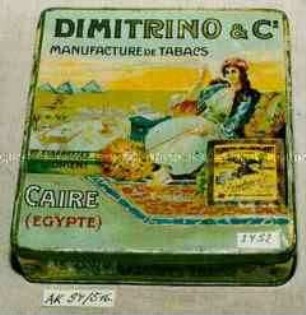 Blechdose für 100 Stück Zigaretten "DIMITRINO UND CO. MANUFACTURE DE TABACS ET CIGARETTES D'ORIENT CAIRE (EGYPTE)"