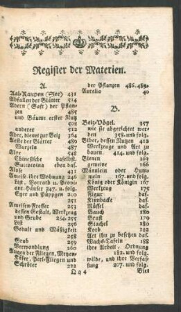 Register der Materien.