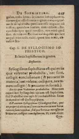 Cap. I. De Syllogismo Sophistico, Et locis Sophistarum in genere.
