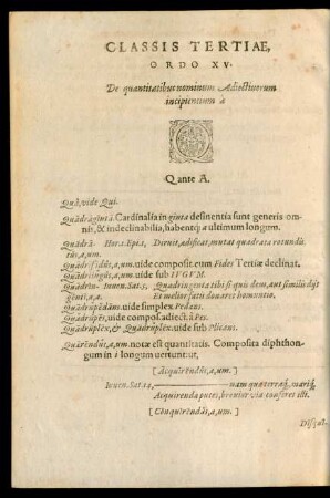 Classis Tertiae, Ordo XV. ... Q