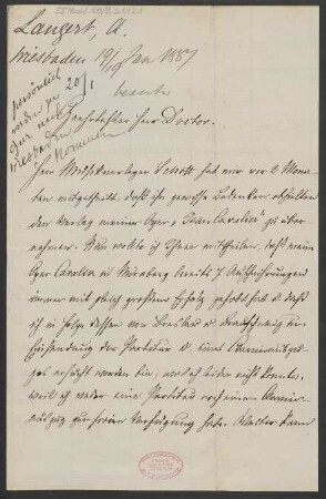 Brief an B. Schott's Söhne : 19.01.1889