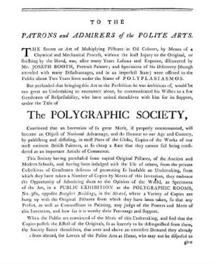 To The Patrons and Admirers of the Polite Arts
