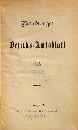 Neuburger Bezirks-Amtsblatt. 1885