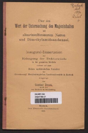 Über den Wert der Untersuchung des Mageninhaltes mit alizarinsulfonsaurem Natron und Demethylamidoazobenzol
